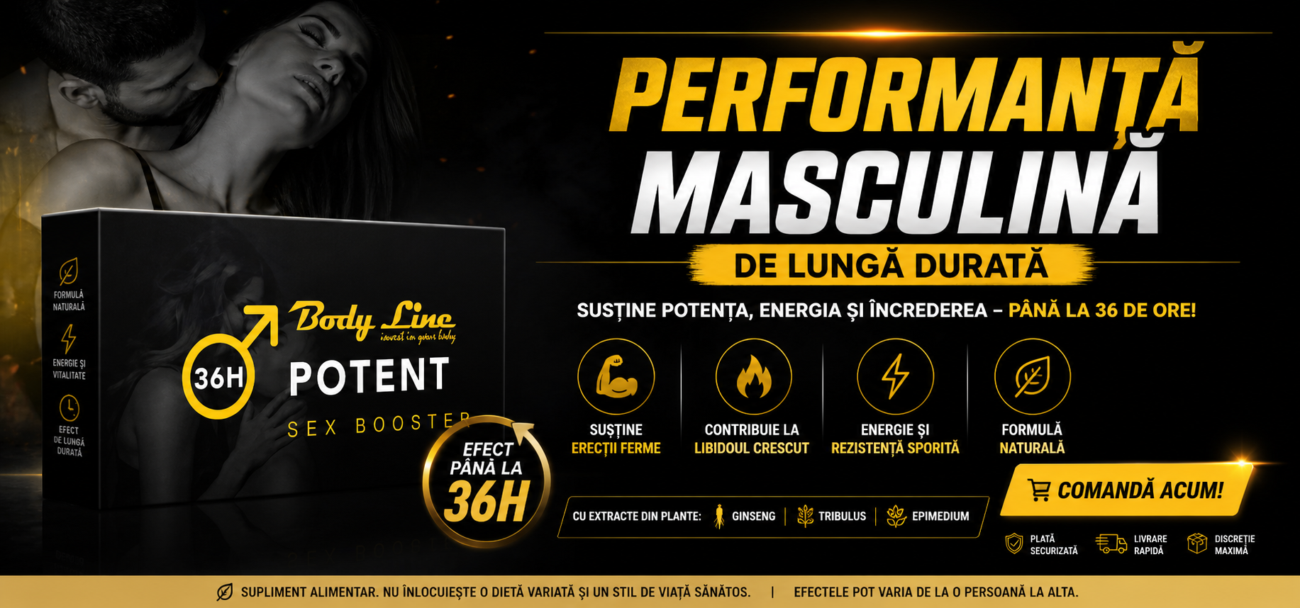 36H Potent Natural, capsule pentru potență masculină, 10 capsule